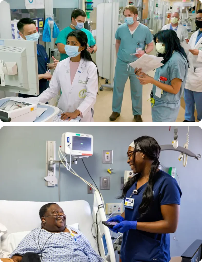Two images of hospital rooms
